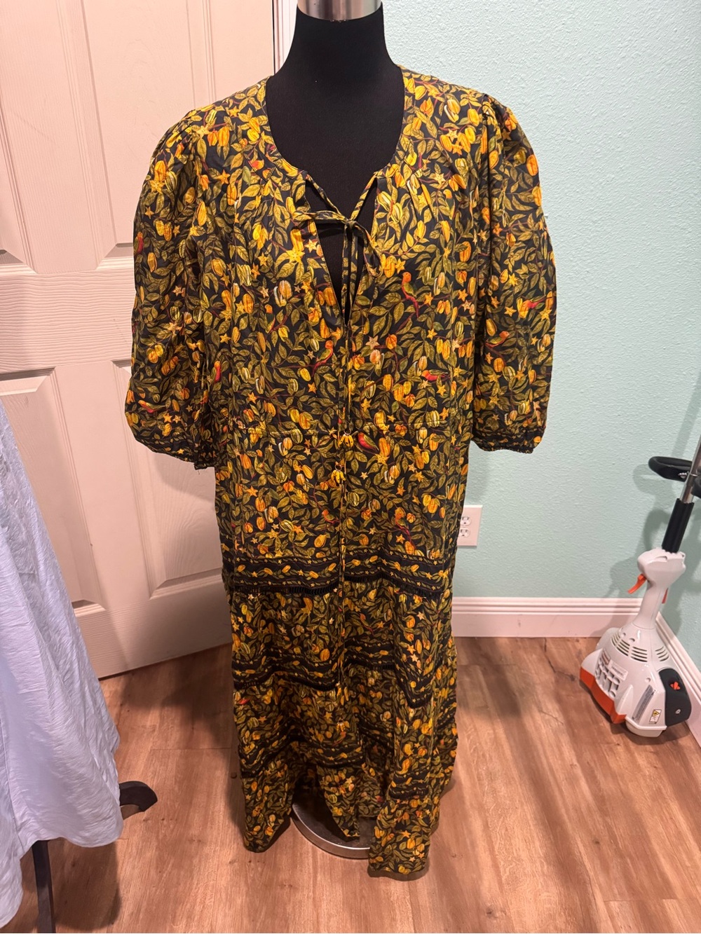 FARM Rio Star Fruits Maxi Yellow & Green Floral Tie-Front Maxi Dress